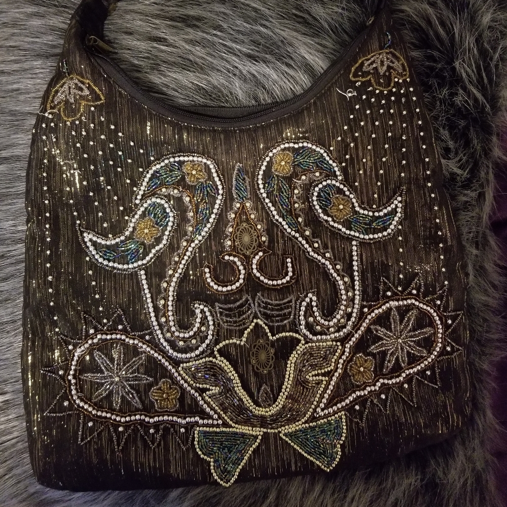 UNIQUE Embroidery Beaded Fabric Vintage Purse